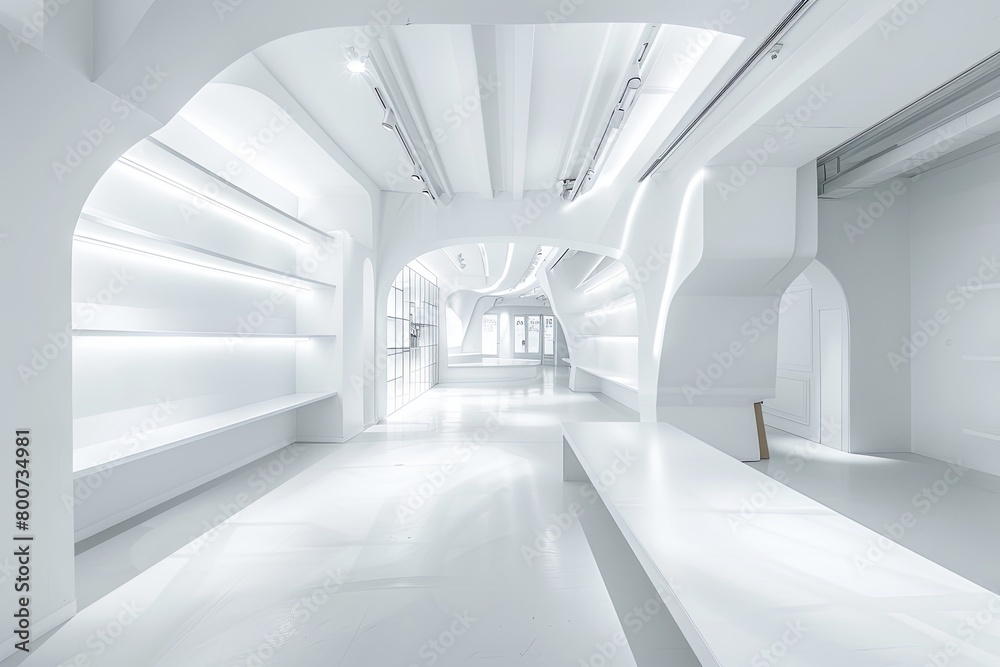 Fototapeta premium Minimalistic White Space: Luxury Boutique Interior in Clean Architecture