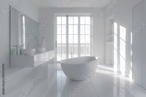 Serene White Minimalist Interior Design  Luxury Gallery Bathroom Retreat