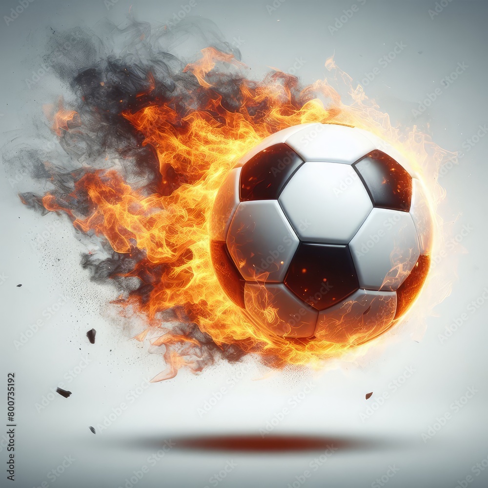 Fototapeta premium Soccer ball flying on fire isolated on a white background