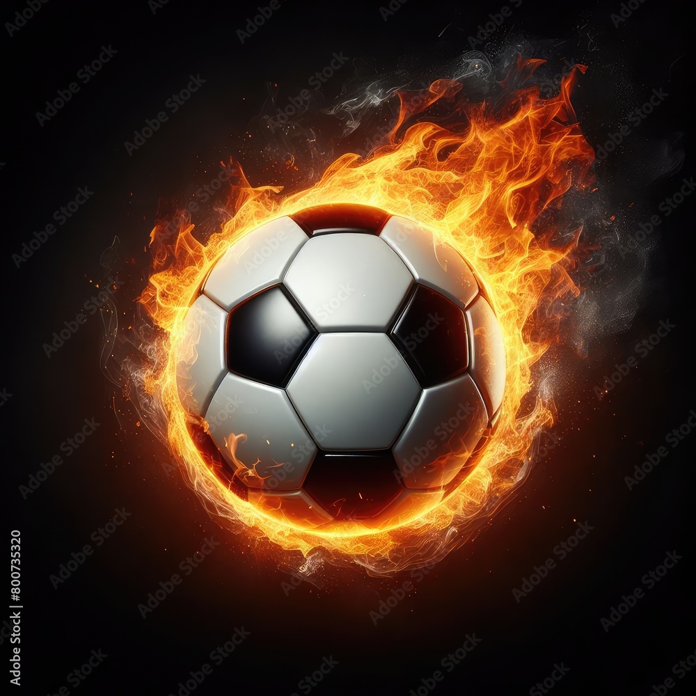 Naklejka premium Soccer ball flying on fire isolated on a black background