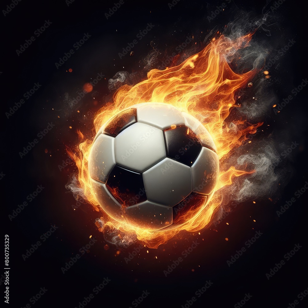 Naklejka premium Soccer ball flying on fire isolated on a black background