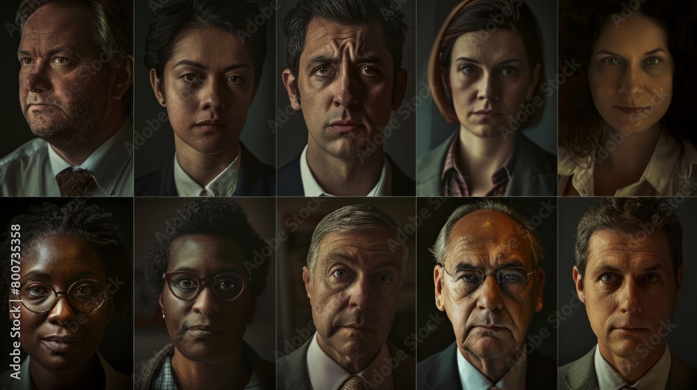 Portraits of employees in moments of reflection or concentration, showing their commitment and dedication generative ai Portraits of employees in moments of reflection or concentration, showing their commitment and dedication generative ai