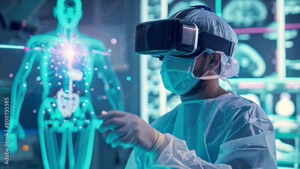 Doctor Using Virtual Reality to Study Human Anatomy
