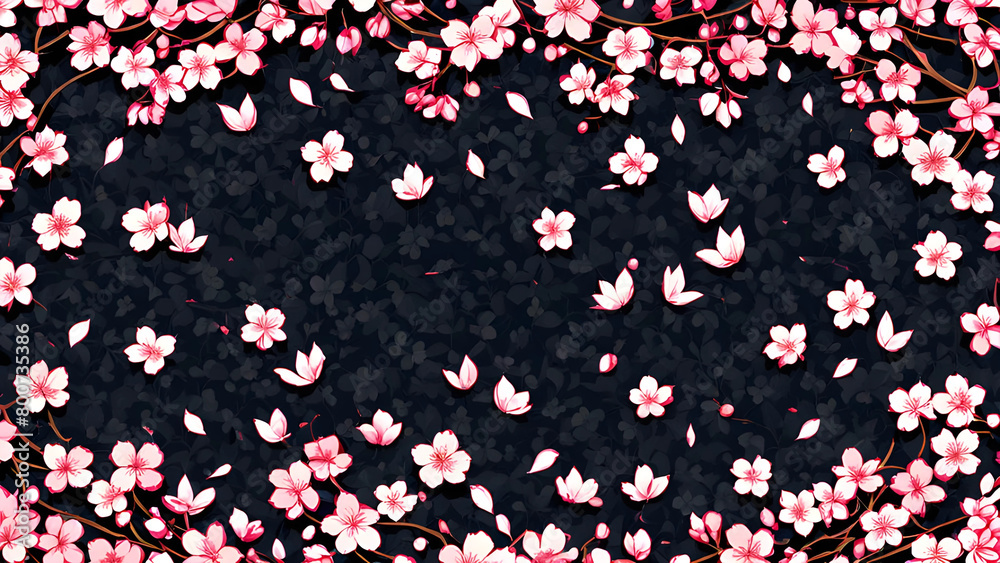 cherry blossom backgrounds for theme,dark,black,pink,Generative AI