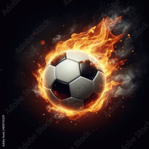 Soccer ball flying on fire isolated on a black background