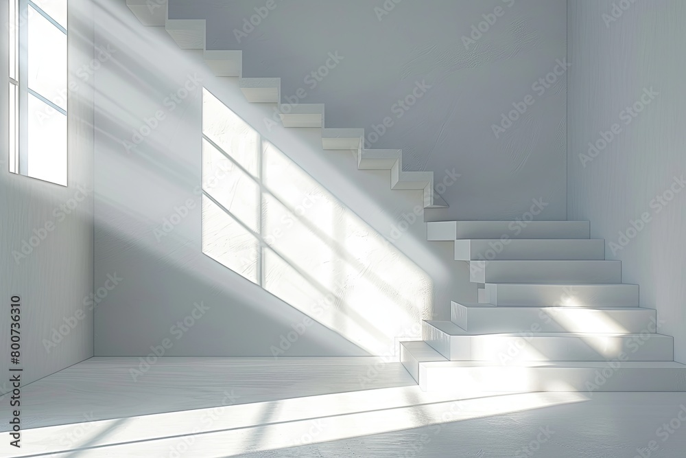 Fototapeta premium Light-Infused Contemporary White Room Design with Diagonal Shadows in Modern Building