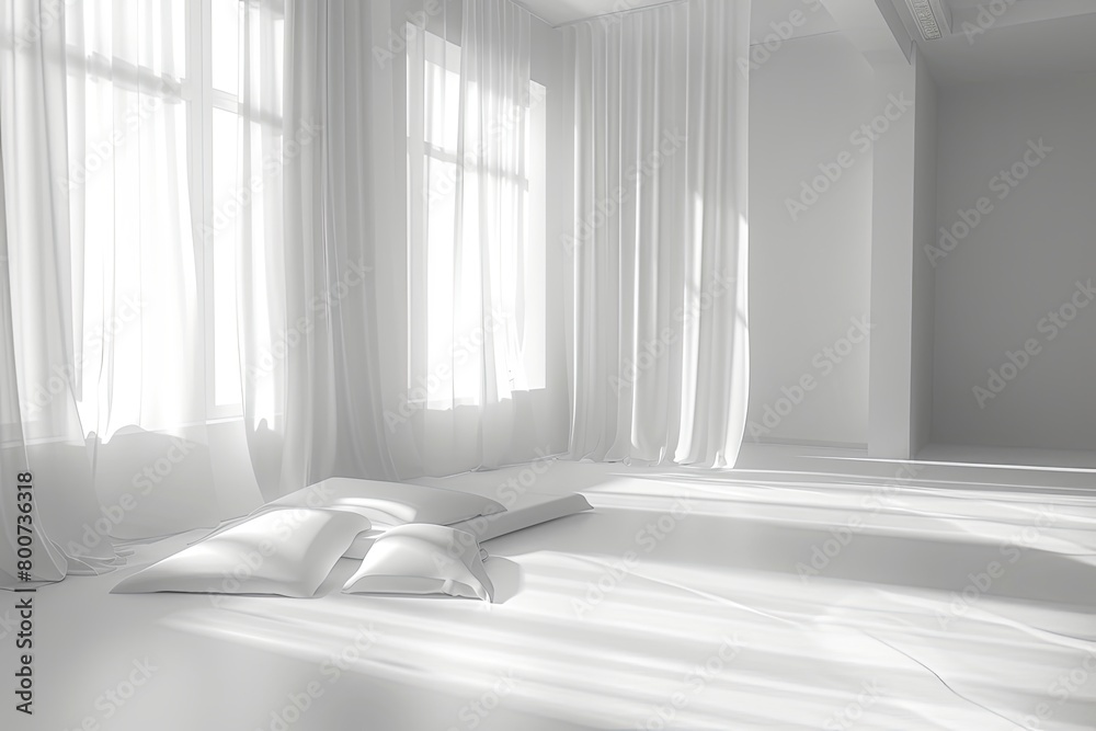 Luxury Interplay: Light-Curtained Minimalistic White Room With Modern Decor Luxury Interplay: Light-Curtained Minimalistic White Room With Modern Decor