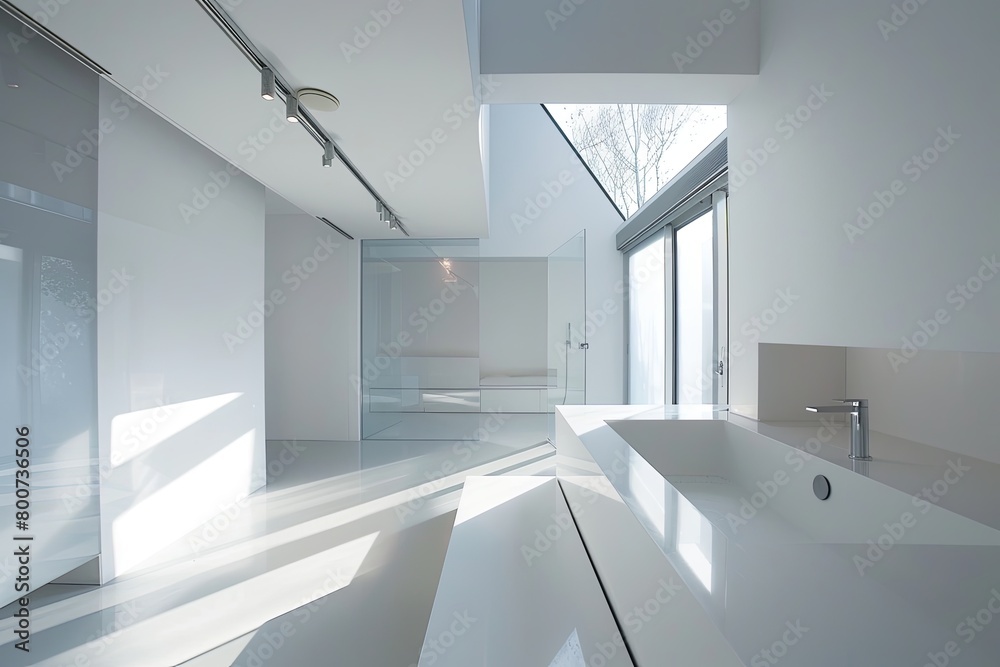 Fototapeta premium Contemporary Luxury: Interior Showcase with Clerestory Windows in White Architectural Minimalist Bathroom