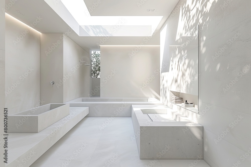 Interior Contrast: Chiaroscuro Skylight in White Luxury Bathroom