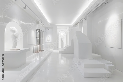 Minimalistic White Interior Showcase: Modern Entrance with Sculptural Luxe Decor