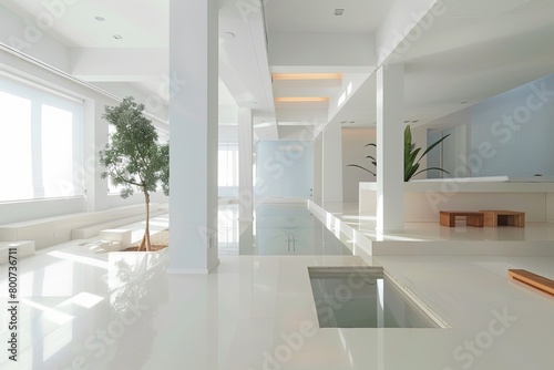 White Minimalist Spa Loft  Contemporary Indoor Minimalistic Architecture Concept