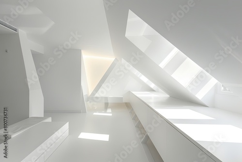 Contrasting Light  Modern Geometric Office Space in Bright White Interior