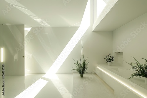 Contemporary White Space  Calming Light Shafts in Interior Spa Retreat