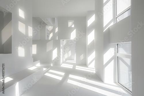 Cubist Geometry: White Light Space in Modern Office Apartment