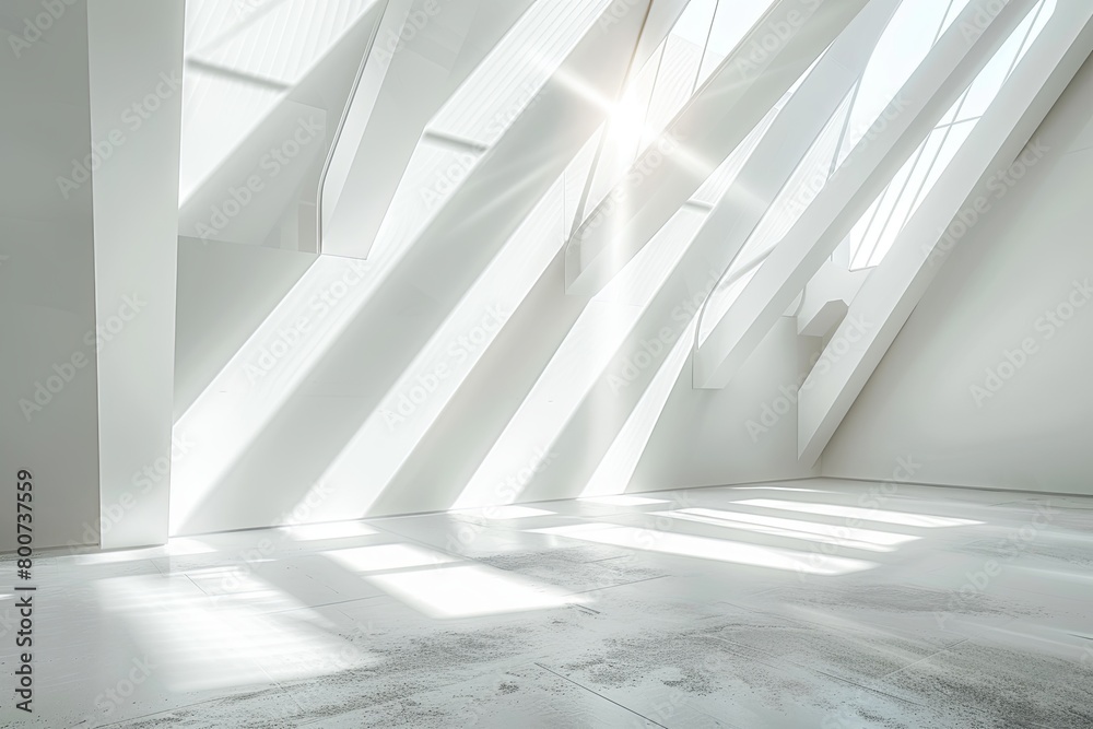 Obraz premium Minimalist White Room: Angular Sunlight Diagonals