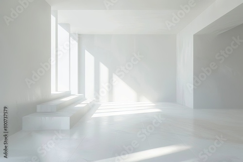 White Interplay  Luxury Minimalist Room with Morning Sunlight