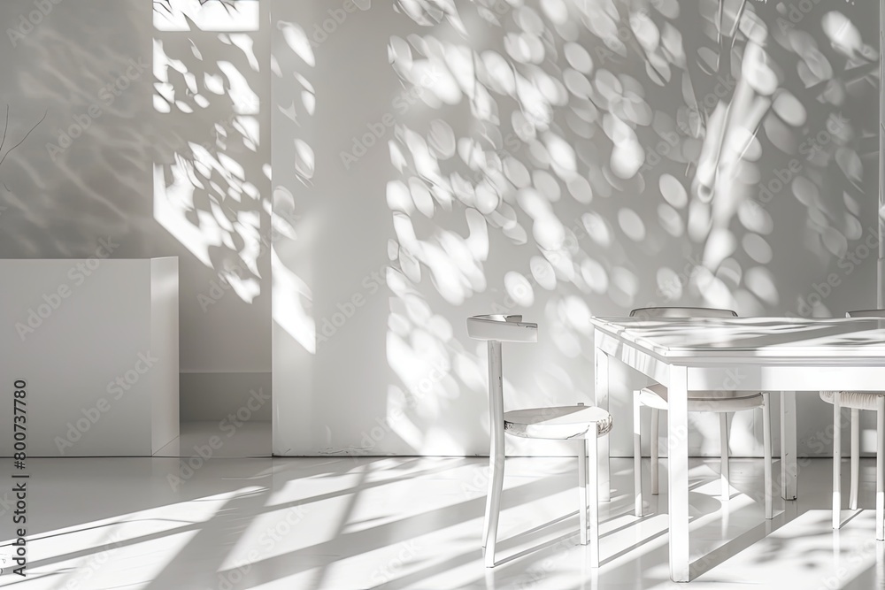 Minimalist Luxury: Artistic Light and Shadow in White Dining Room Gallery