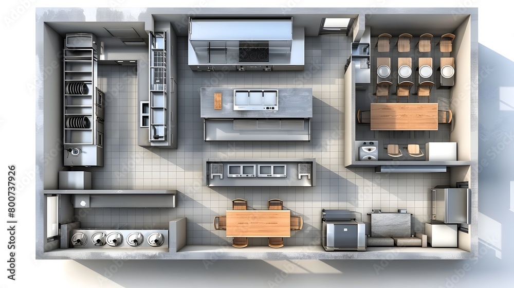 Diagrammatic Layout of a Modern Commercial Kitchen for Hospitality Management