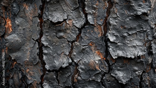 Close-up of charred tree bark with textured surface