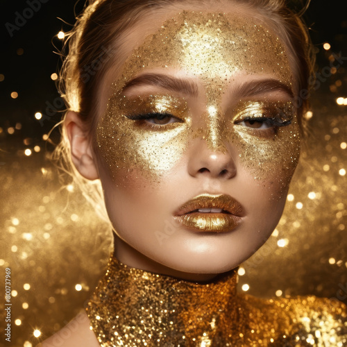 portrait of a woman with golden makeup