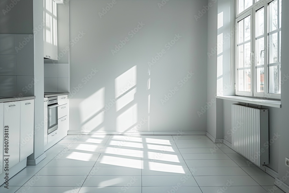 Fototapeta premium Light and Shadow Minimalism: Space-Inspired Kitchen Window Design in Modern Interior