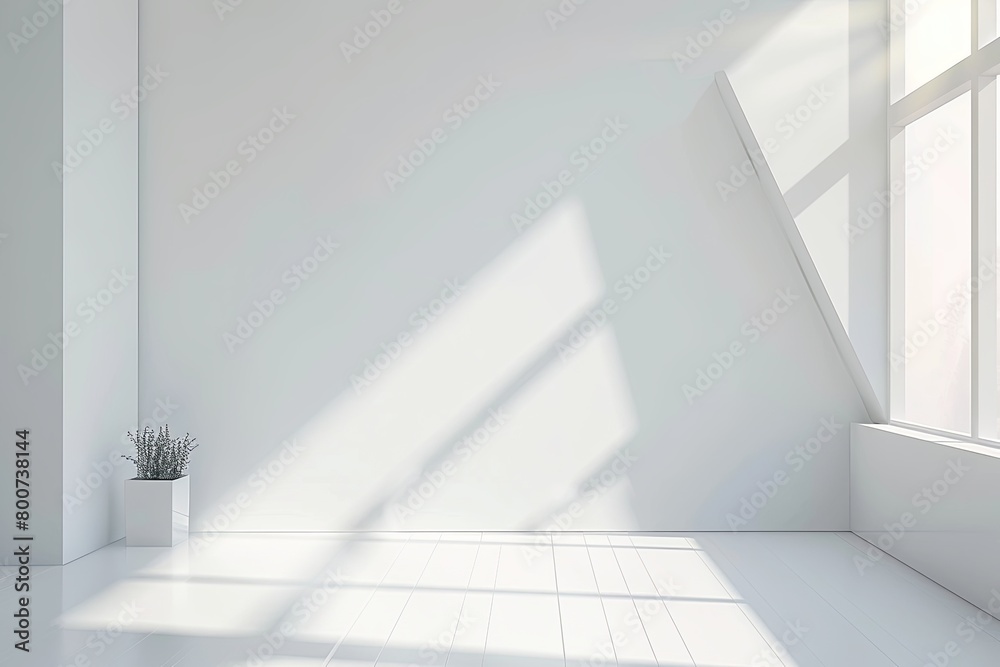 Obraz premium Minimalist Space: Contemporary Room Design with Diagonal Light Shafts and White Background