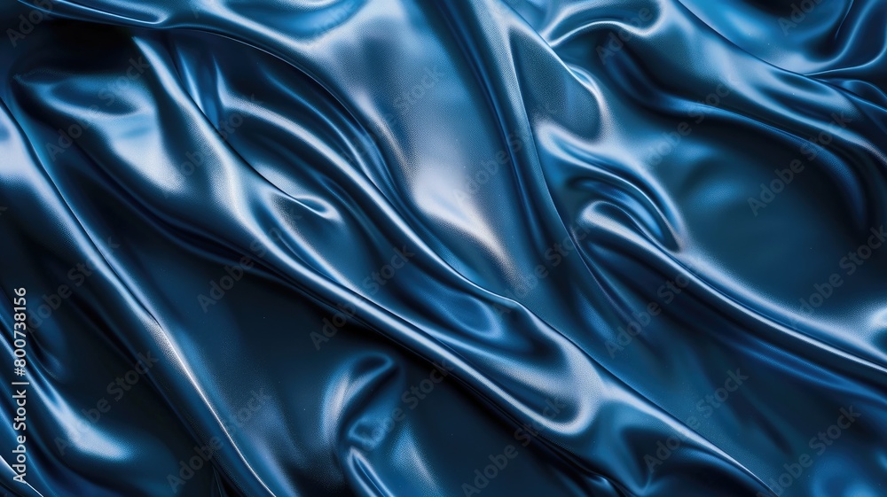 Obraz premium Close-up of luxurious, rippled blue satin fabric with silky texture