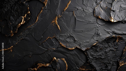Luxurious black textured surface with golden cracks photo