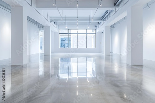 Spatial Reflections  Contemporary Art Gallery with Glossy Concrete Floor and Bright Interior Design
