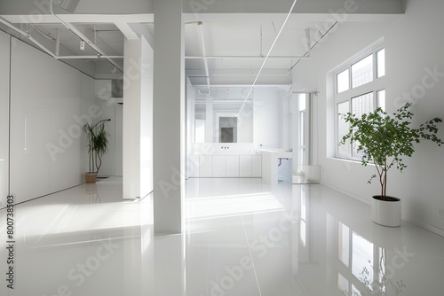 Space Reflections: Minimalist White Interior Loft with Reflective Epoxy Bathroom © Michael