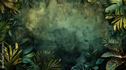 Tropical leaves on textured, dark background with moody, mysterious feel © Artyom