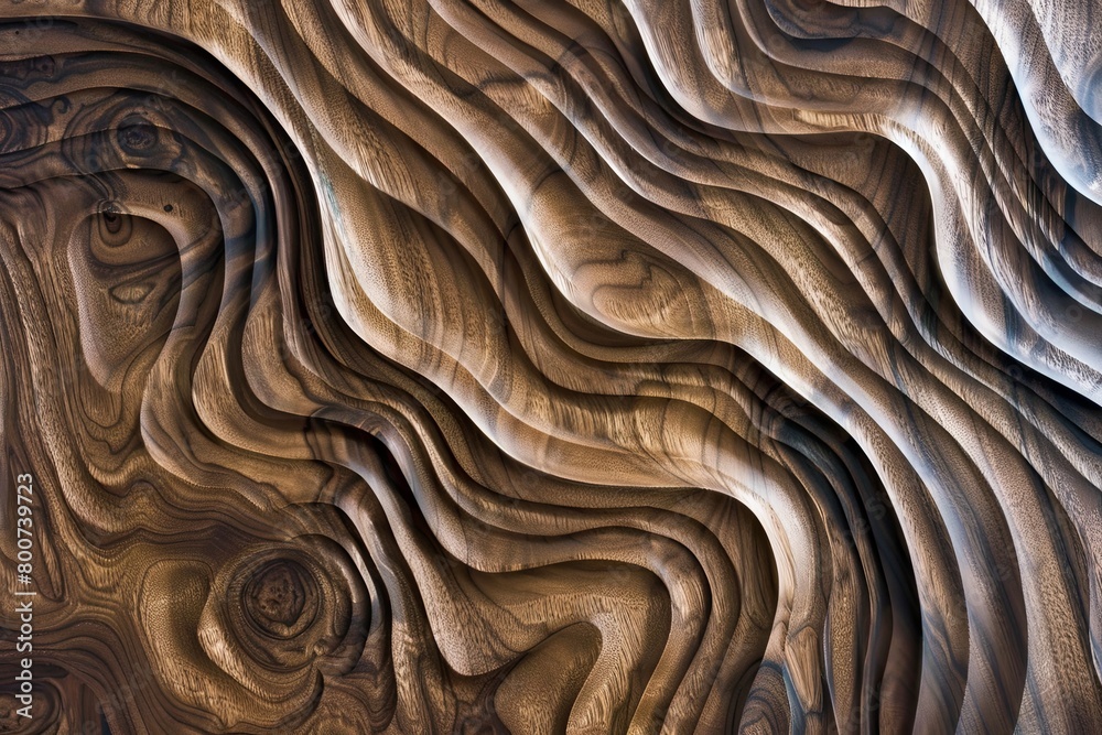 Waves and Loops in Walnut Wood Grain Detail: Integrating Nature, Panel, and Table Aesthetics