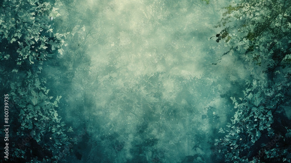 Ethereal blue-green forest with mist and dappled light