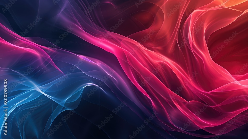 Abstract digital art of swirling colors blending from cool blues to warm reds