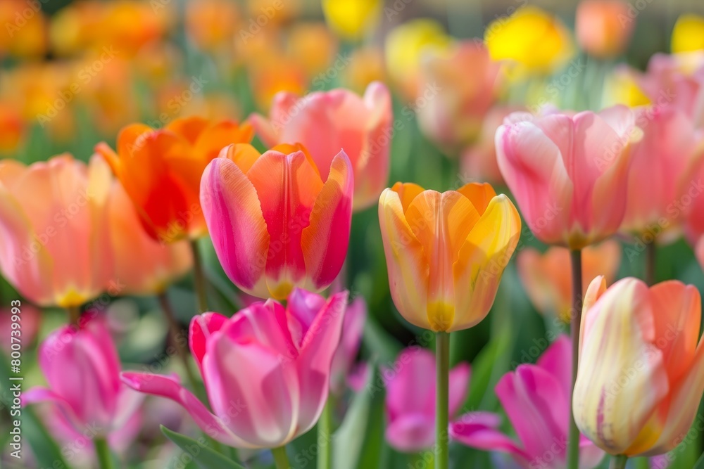 Colorful tulips on sunny background