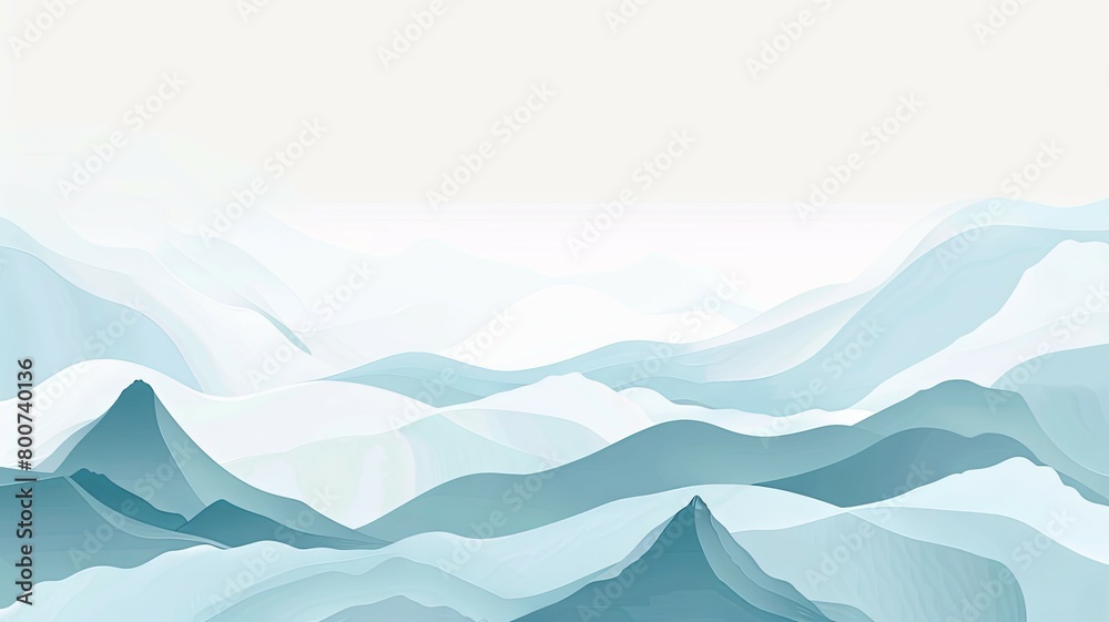 Mountain landscape in layered blue hues - Serene blue-toned mountain landscape, crafted in a minimalist and modern layered design style
