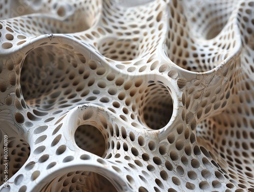 A close up of a white porous material with a lot of holes.