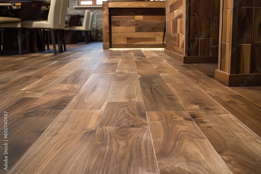 Organic Walnut Wood Elegance: Modern Interior Decor Complete with Tile, Flooring, and Digital Sophistication.