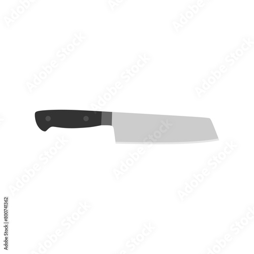 nakiri japanese chef knife flat design vector illustration isolated on white background. Sharp chef's tool with steel blade, wooden handle. A simple culinary sketch, chopper for cutting meat, fish
