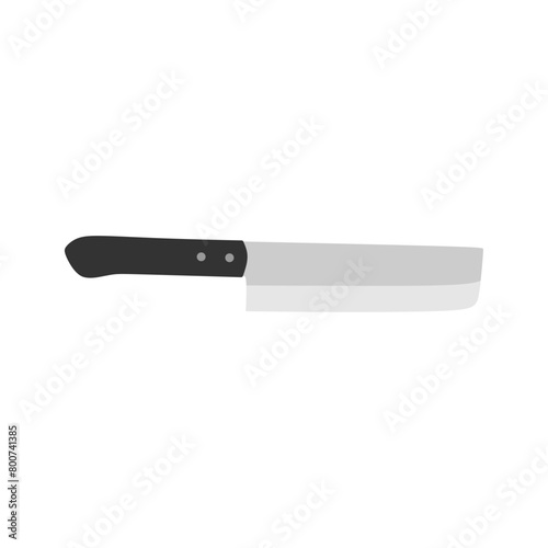 nakiri japanese chef knife flat design vector illustration isolated on white background. Sharp chef's tool with steel blade, wooden handle. A simple culinary sketch, chopper for cutting meat, fish