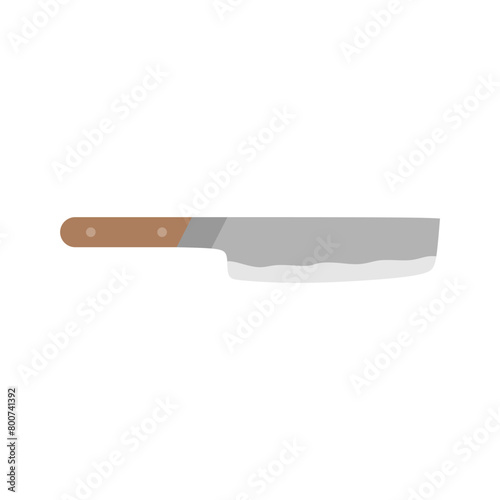 nakiri japanese chef knife flat design vector illustration isolated on white background. Sharp chef's tool with steel blade, wooden handle. A simple culinary sketch, chopper for cutting meat, fish