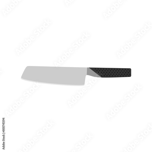 nakiri japanese chef knife flat design vector illustration isolated on white background. Sharp chef's tool with steel blade, wooden handle. A simple culinary sketch, chopper for cutting meat, fish