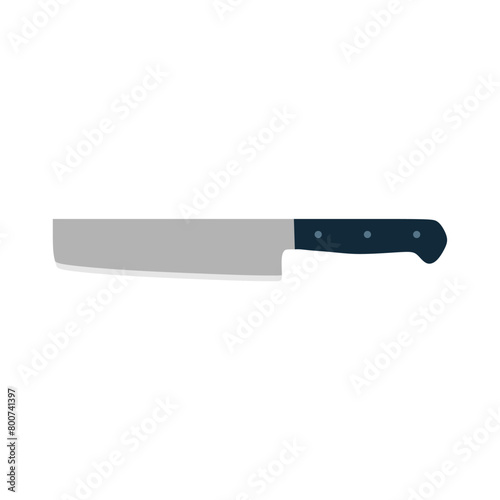 nakiri japanese chef knife flat design vector illustration isolated on white background. Sharp chef's tool with steel blade, wooden handle. A simple culinary sketch, chopper for cutting meat, fish