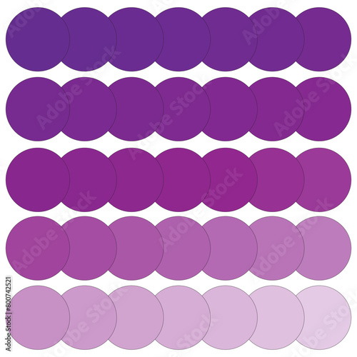 Gradient purple circles array. Seamless color transition. Vector background design.