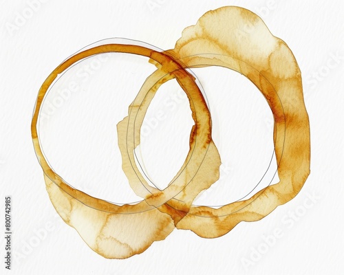 Coffee or tea drops stains on a white surface with paper or fabrics or cloth material. photo