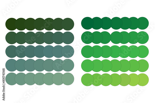 Green Color Spectrum Circles Vector. Gradient tones in circular shapes. Colorful design palette.