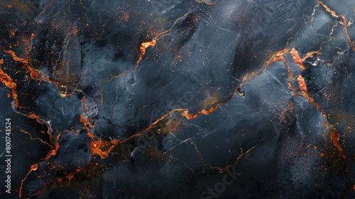 Textured surface with orange veins resembling molten lava cracks on dark stone background