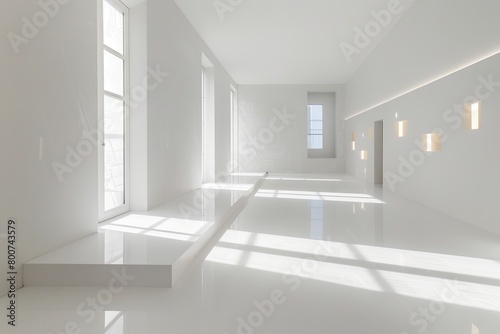 Minimalistic White Room: Light Patterns in Contemporary Interior Space