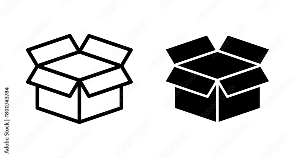 Box icon vector isolated on white background. Cardboard box, packaging open. Box vector icon Box icon vector isolated on white background. Cardboard box, packaging open. Box vector icon