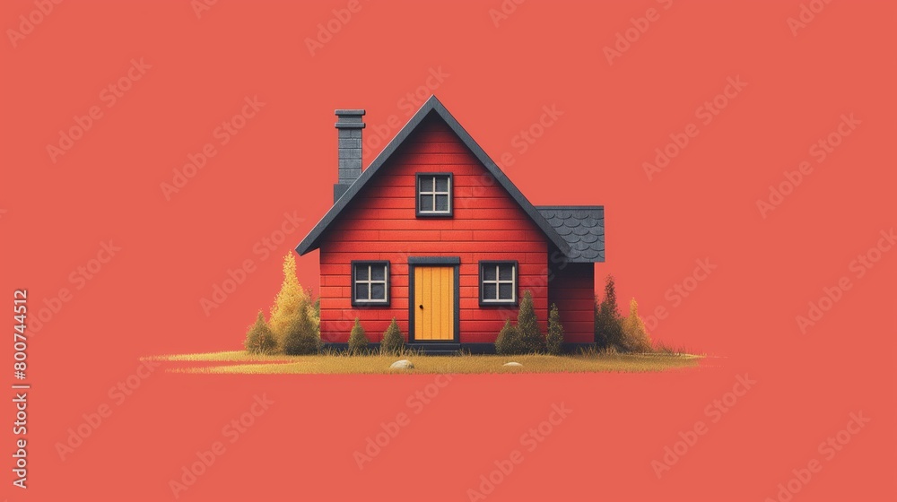 Isolated red house illustration on a red background. Minimalist concept for real estate, home comfort, and simple living design, ideal for advertising materials and illustrations with copy space. Isolated red house illustration on a red background. Minimalist concept for real estate, home comfort, and simple living design, ideal for advertising materials and illustrations with copy space.
